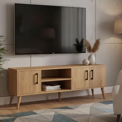 Image de Brugine - Meuble TV, 150x34x52h cm Chêne Marron, une Étagère