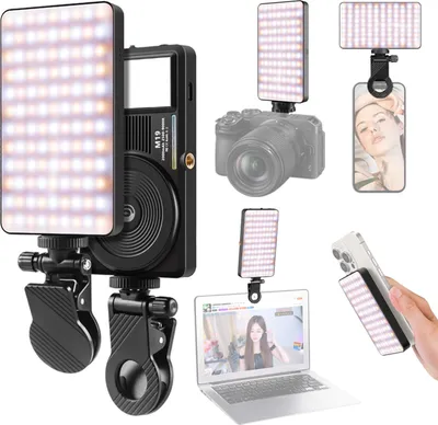 Zdjęcie produktu dla Magnetyczna lampa wideo LED, dwustronne światło wypełniające LED 2500 K-9000 K, ściemnialne światło wideokonferencyjne do komputera, tabletu, telefonu komórkowego, lustrzanki cyfrowej, wbudowany akumulator z klipsem i adapterem zimnej stopki