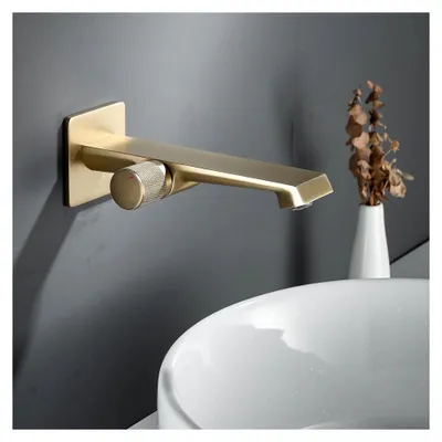 Produktbild von Wandmontierte Waschtischarmatur in Gold für das Waschbecken aus Messing, Unterputz, 1 Loch