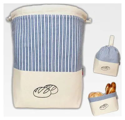 Produktbild von Brotbeutel zur Aufbewahrung und Frischhaltung 3 in 1 - Brotkorb aus Stoff - Brottasche aus Baumwolle - Brotkasten 32 x 35 cm, Blau