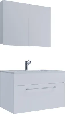 Produktbild von VCM 3-tlg. Waschplatz Waschtisch | Waschbecken Unterschrank Breite 80 cm | Badmöbel Set hängend mit einer Schublade Spiegelschrank | Badinos