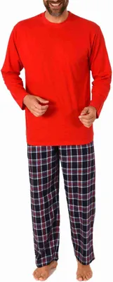 Produktbild von Herren langarm Schlafanzug Pyjama mit karierter Flanell Hose - 222 101 10 873 ; rot , 56