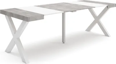 Produktbild von Ausziehbarertisch, 222x90x73cm, Für 10 Gäste, Massivholz Beine, Mattweiß und Zementgrau