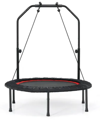 Obrázek produktu pro Fitness trampolína skládací - Mini trampolína - Průměr 101 cm - Nosnost 150 kg - Bezpečnostní tyč a odporová lana