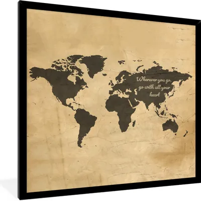 Produktbild von MuchoWow® MuchoWow® Gerahmtes Poster Weltkarte - Vintage - Farbe 40x40 cm - Poster mit zchwarzem Bilderrahmen - Mit Rahmen - Wanddekoration Schlafzimmer