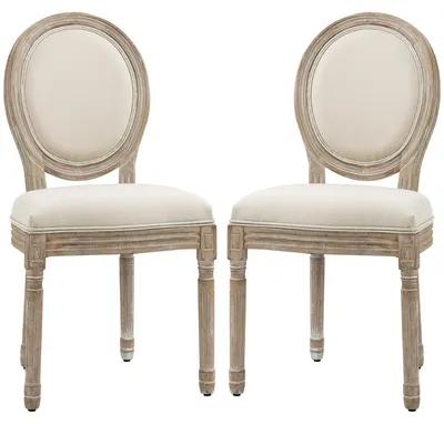 Productafbeelding van HOMCOM 2-delige set eetkamerstoelen, keukenstoelen met rieten rugleuning, "Linen-Touch" design