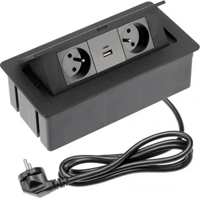 Obrázok produktu pre CB Elektro Nábytková zásuvka výklopná 2x230V + 2xUSB (A+C) čierna, kábel (GTV)