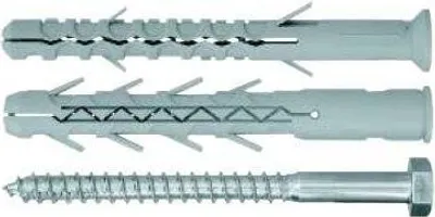 Immagine prodotto di Tassello 10x80 mm con faccia a spacco lunga e vite a testa esagonale, confezione da 50 pezzi.