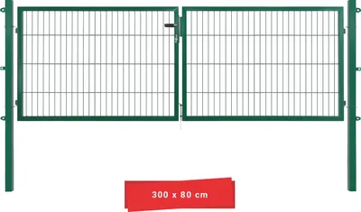 Produktbild von Arvotec Gartentor BxH 300x80 cm mit Schließzylinder und Zaunanschluss Moosgrün Gitterzauntor Stabmattentor Doppeltor Doppelstabmattentor Gartentür