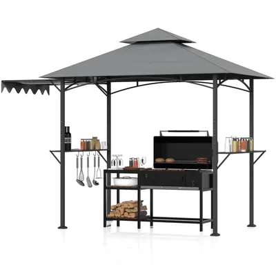 Produktbild von Arvioo Grillpavillon mit Seitenmarkise & 2 Seitenregalen, BBQ Pavillon, Gartenpavillon BBQ Pavillon, Gazebo Wetterfest, Grillunterstand Gartenlauben