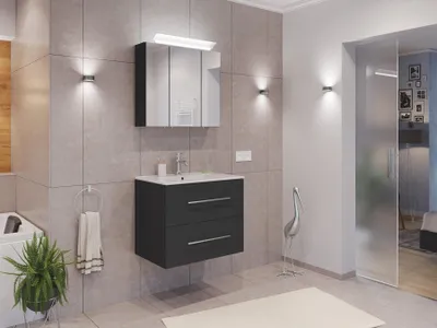 Produktbild von Badmöbel Set Firenze 60 2tlg. Spiegelschrank Softclose grafit : Grafit Varianten: Grafit