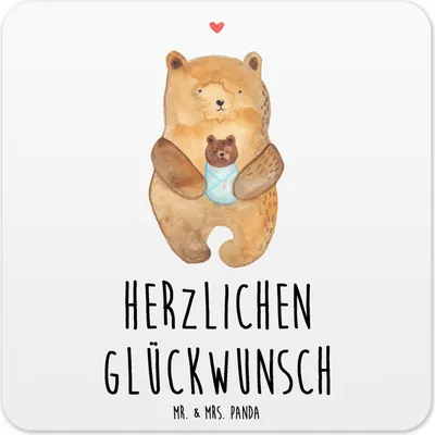 Produktbild von Mr. & Mrs. Panda Getränkeuntersetzer Bär Baby 10er Set - Weiß - Geschenk, Untersetzer Tisch, Gläser, Geburt, Coaster, Mutter, Flaschenuntersetzer, Nichte, für, Teddy