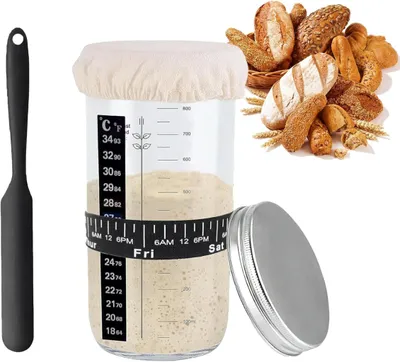 Produktbild von Sauerteig Starter Jar Kit 1000ml Gärglas mit Spatel, Sourdough Starter Kit, Anstellgut Glas Behälter, FermentierglasUmweltfreundlich Robust und stabil