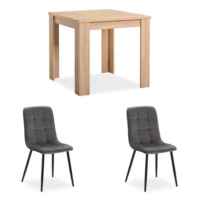 Obrázok produktu pre Jedálenský set s 2 stoličkami, 3-dielna súprava jedálenského stola, prírodná farba, 80 x 80 cm, vrátane kuchynského stola, jedálenský set