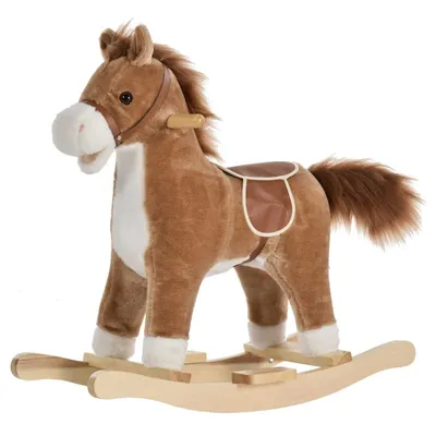 Produktbild von AIORBER Kinder Schaukelpferd mit Tiergeräuschen und Haltegriffen, Plüsch, für 36-72 Monate, Braun