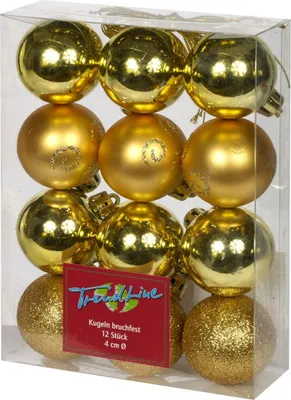 Produktbild von TrendLine Weihnachtskugeln bruchfest, langlebig Ø 4 cm gold 12 Stück