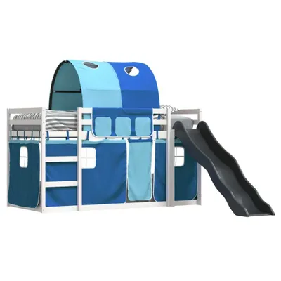 Produktbild von Möbel Etagenbett mit Rutsche und Gardinen Blau 90x200 cm - Polsterbett 3284138