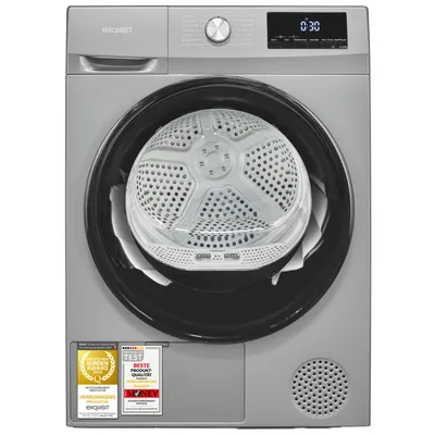 Produktbild von Exquisit Wärmepumpentrockner 7 kg Fassungsvermögen | Energieklasse D | 15 Programme | Restlaufzeitanzeige | Knitterschutz | TWP703-010D Titanium Grau
