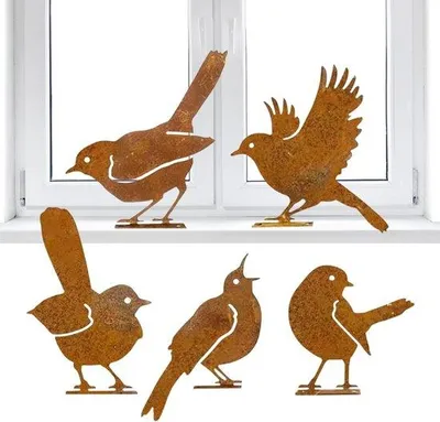 Produktbild von Vogelfiguren, 5-teiliges rostrost-rustisches Skulpturenset, Metall Vogelskulptur, für Hof, Rasen, Garten, Terrasse und Frühlingslandschaft