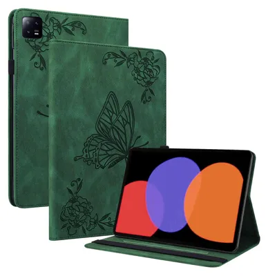 Obrázek produktu pro Pro Xiaomi Pad 6 / 6 Pro – zelené pouzdro na tablet z umělé kůže s motivem motýla