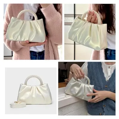 Produktbild von Damen-Abend-Geldbörse, kleine Perlen-Handtaschen, weiches Leder, gerüscht, Clutch, Crossbody-Tasche für Party, Hochzeit, Abschlussball, Cocktail, Abendessen, Verabredung, modisch, Hobo-Stil