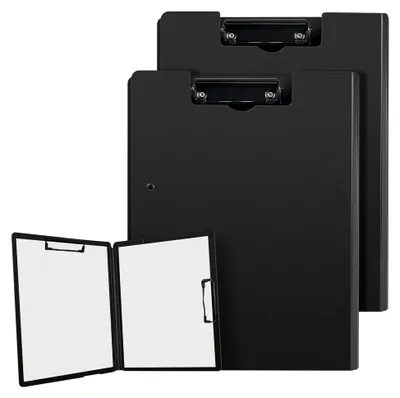 Produktbild von 2er Set Klemmbrett A4 mit Deckel, Klemmbrett mit 2 Klemmen, Schreibmappe für Büro und Schule, Schwarz