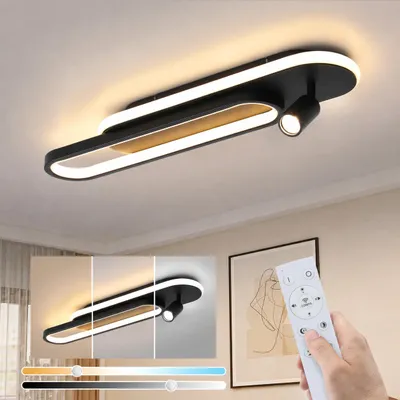 Image de ZMH Plafonnier LED Variable avec 1 spot de plafond Télécommande Plafonnier noir Salon 46W Lampe de cuisine Moderne 3000K - 6500K Lampe de chambre à coucher, Image générée par une IA
