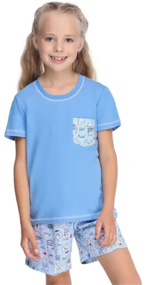 Produktbild von Merry Style Mädchen Jugend Schlafanzug MS10-292 (Blau/Hunde/Katze, 110)