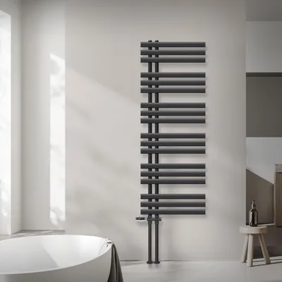 Immagine prodotto di Radiatore da bagno LuxeBath Design, 500x1400 mm, antracite, set di collegamento termostatico a pavimento, senza elemento riscaldante