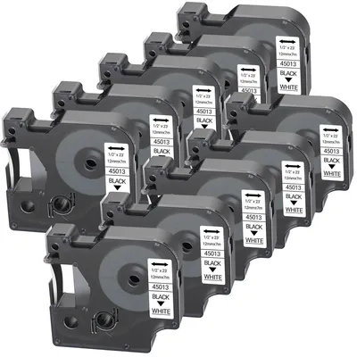 Labelbänder 12 mm x 7 mm, 10 Stück, schwarz auf weiß, kompatibel mit Dymo