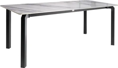 Produktbild von BELIANI Gartentisch Grau Sinterstein-Platte Marmor Optik Rechteckig 180x90 cm mit Schwarzem Metallgestell Moderner Outdoor Esstisch für 8 Personen