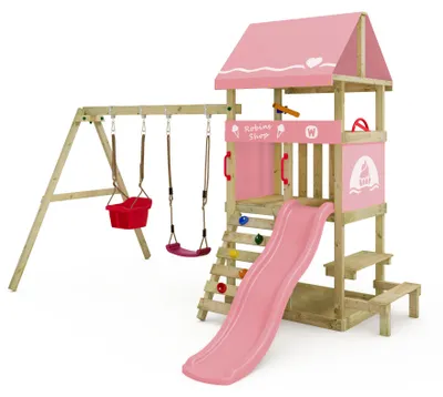 Produktbild von Spielturm Wickey DinkyHouse mit Schaukelanbau und Picknicktisch, pastellpink