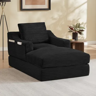 Obrázek produktu pro okwish Jednomístná pohovka s područkami a opěradlem, relaxační křeslo s dvouvrstvým designem, pohovka 2 v 1 s funkcí spaní, manšestr, černá