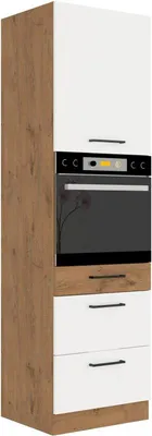 Obrázok produktu pre Vysoká skriňa so šuplíkmi na vstavanú rúru VANYA - šírka 60 cm, biela / dub lancelot