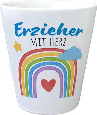 Produktbild von Regenbogen Blumentopf mit Spruch Erzieher mit Herz