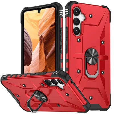Immagine prodotto di Custodia per Samsung Galaxy A54, Custodia protettiva antiurto in PC TPU a doppio strato con supporto ad anello, supporto, rosso