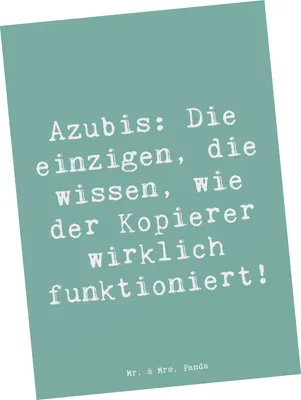 Produktbild von Mr. & Mrs. Panda Postkarte Spruch Auszubildende Kopierer - Meeresbrise - Geschenk, Berufsgestaltung, Ansichtskarten, witzig, Technik Profis, Grußkarte, Berufsprodukte
