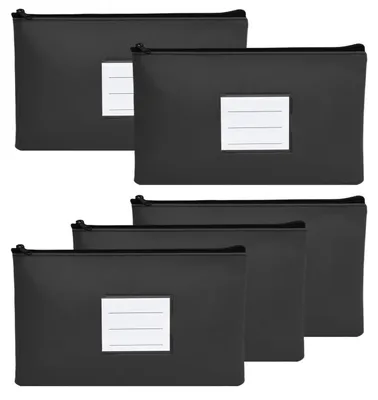 Image de Pochettes de documents format A5, lot de 5, en cuir noir, imperméables, avec fermeture éclair
