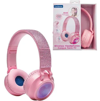 Image de LEXIBOOK Casque lumineux pliable Bluetooth et filaire 3D strass roses avec limitation du volume