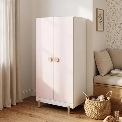 Image de Armoire pour enfant "Vaarentaa", dimensions : 126 x 60 x 41 cm, couleur : blanc / rose pastel