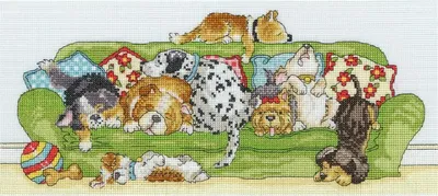 Produktbild von Bothy Threads Kreuzstich-Set "Faule Hunden", 36x16cm, XGR2, Zählmuster