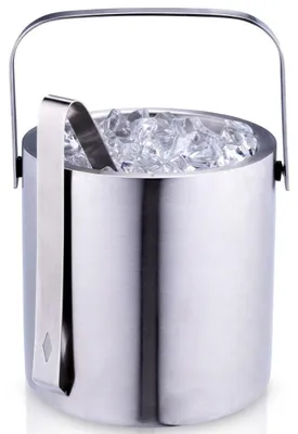 Produktbild von Doppelwandiger Edelstahl Eiskübel mit Deckel und Zange, Eiswürfelbehälter hält lange kalt,  Volumen ca. 1200 ml