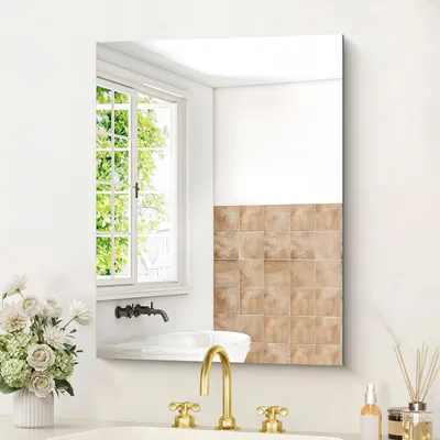 Image de Miroir mural sans cadre, dimensions 45 x 60 cm, réflexion HD, verre de sécurité, résistant à l'eau