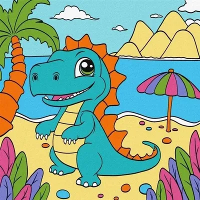 Obrázok produktu pre Maľovanie podľa čísel – Veselý dinosaurus 25 x 25 cm – Ideyka