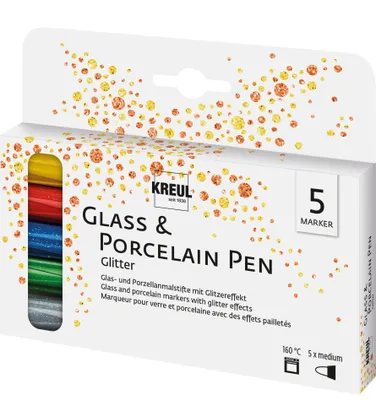 Immagine prodotto di Penne in porcellana glitterata KREUL colori assortiti 2,0 - 4,0 mm, 5 pz.