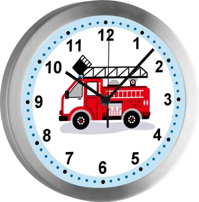 Produktbild von Funkuhr, Kinder Wanduhr, Kinderuhr, Kinderzimmer  Feuerwehr Drehleiter