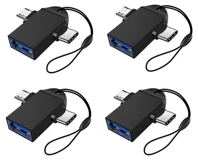 Image de Adaptateur INF 2-en-1 OTG USB-C et Micro USB vers USB 3.0 en ABS et aluminium, lot de 4, noir