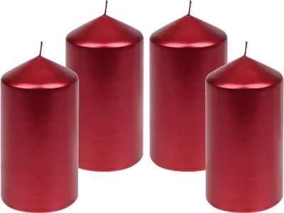 Produktbild von 4er Set Adventskranzkerzen "Edelglanz" Rubin Rot 15 x 7,7 cm, deutsche Qualitäts Kerzen, Tropffrei, Rußfrei