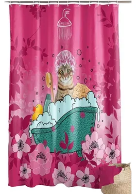 Image de Rideau de Douche avec Crochets 180 x 200 cm Chatibulle - Polyester Imprimé