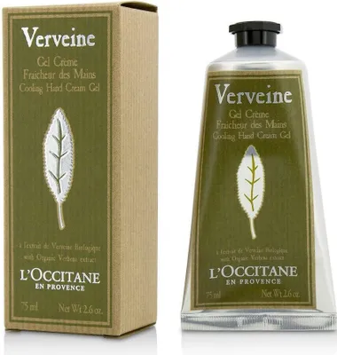 A product shot of L'OCCITANE Verveine Cooling Hand Cream Gel and its packaging.